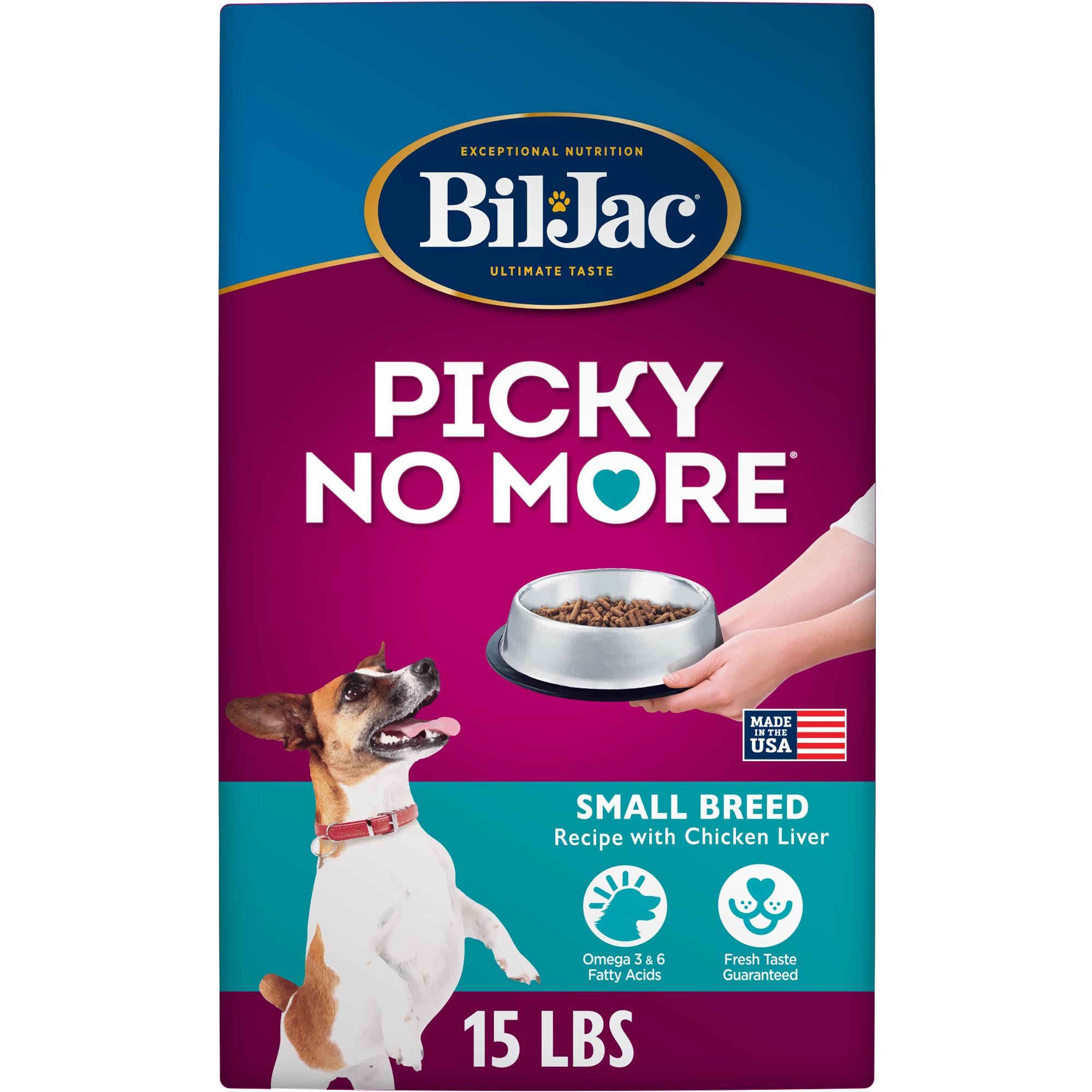 Bil-Jac Picky No More small breed kibble reseal bag shows preserved freshness for picky eaters