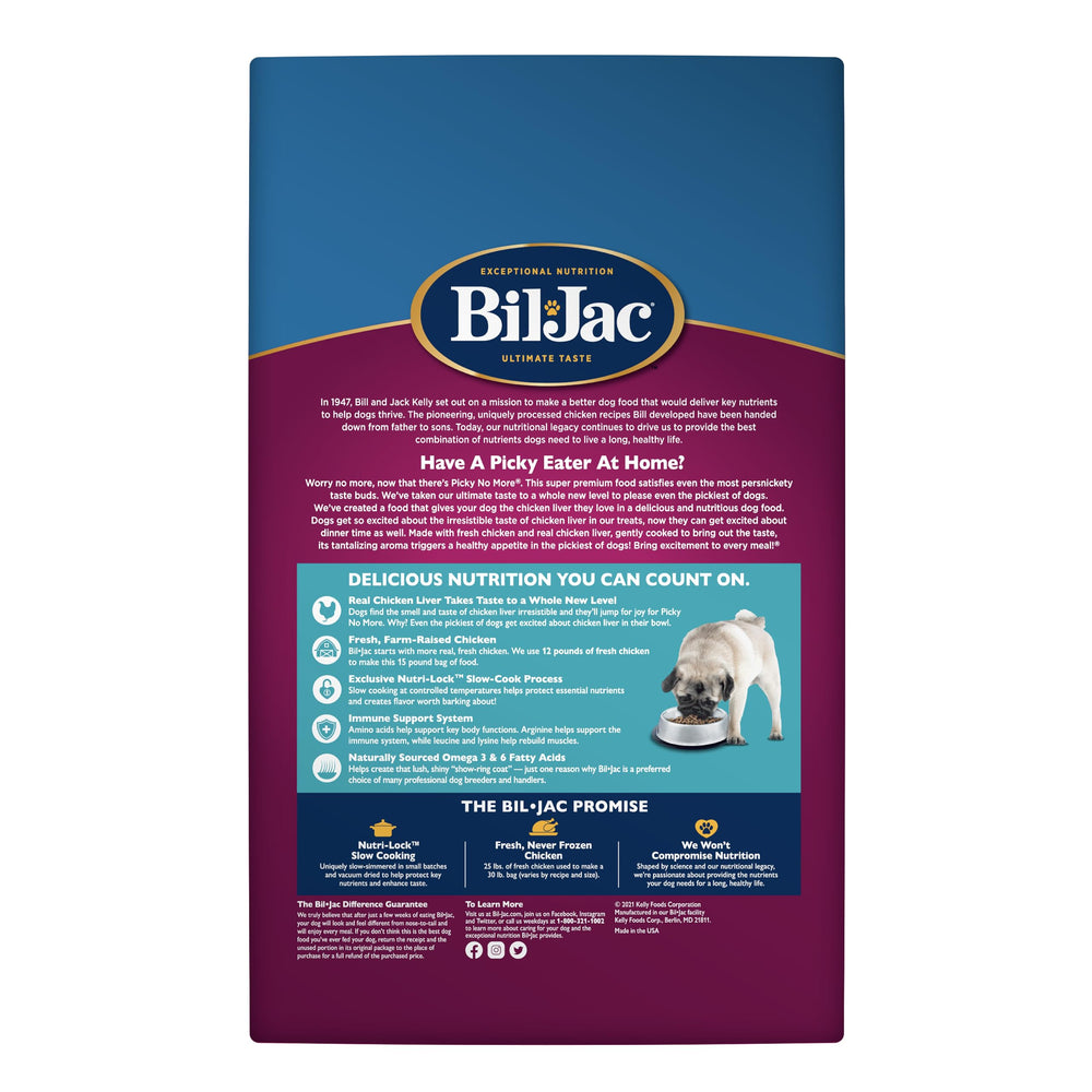 Bil-Jac Picky No More small breed kibble closeup highlights real chicken liver aroma