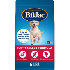 Bil-Jac Puppy Select bag highlights fresh chicken formula for growing puppies