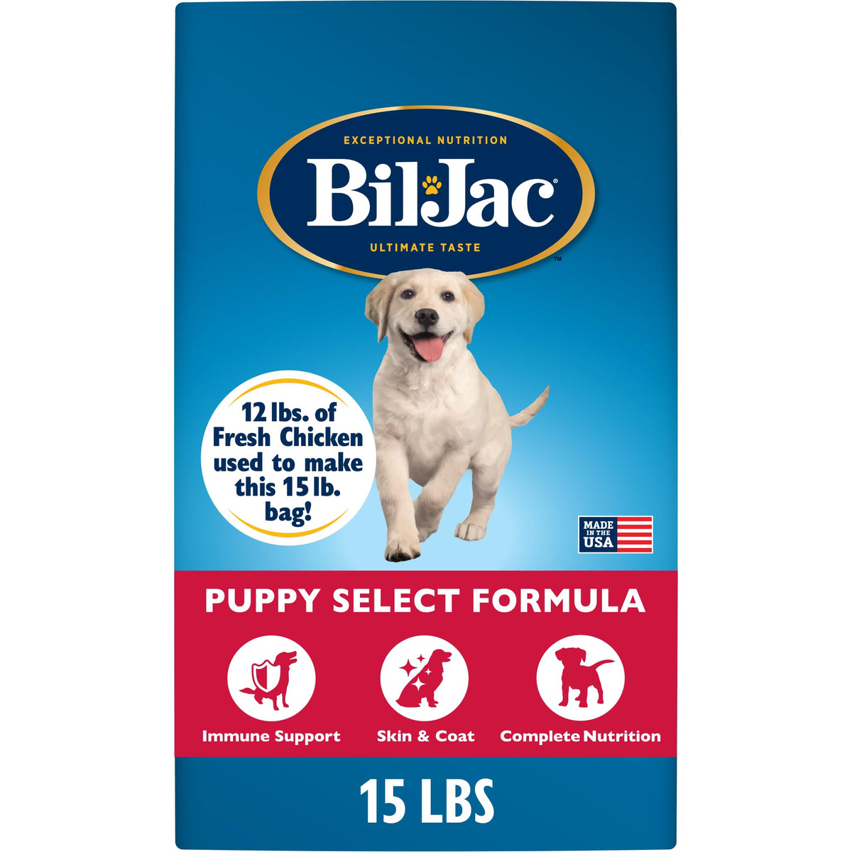 Bil-Jac Puppy Select with fresh chicken supports growing puppies with high-quality protein.