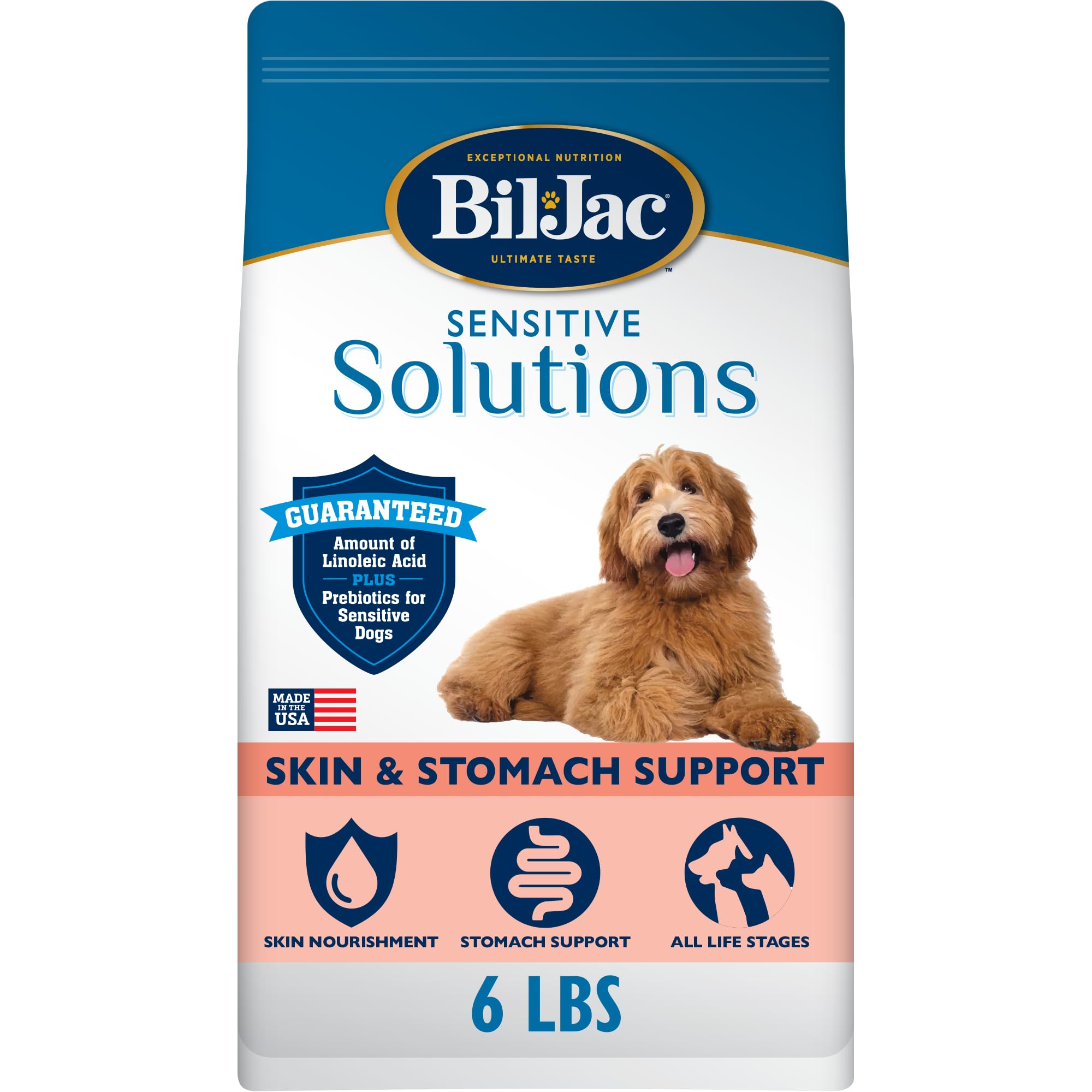 Bil-Jac Sensitive Solutions dog food bowl with chicken and whitefish for sensitive stomachs.