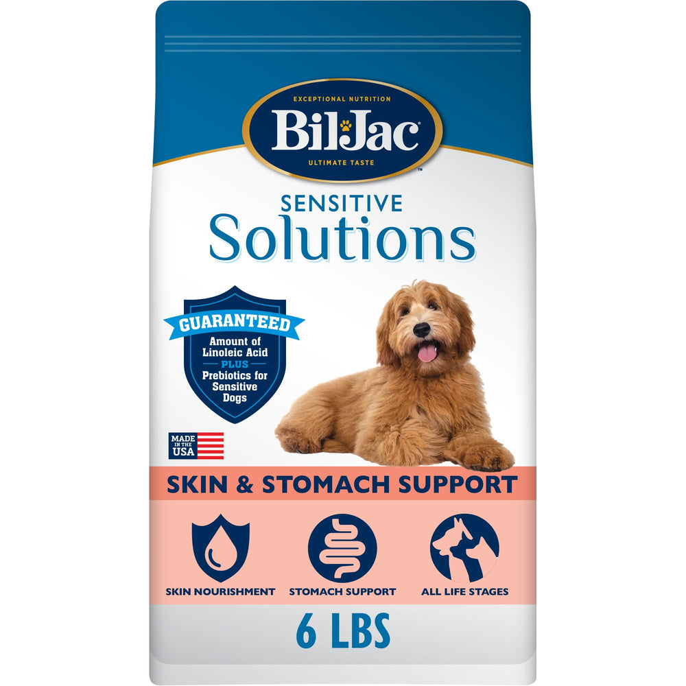 Bil-Jac Sensitive Solutions dog food bowl with chicken and whitefish for sensitive stomachs.