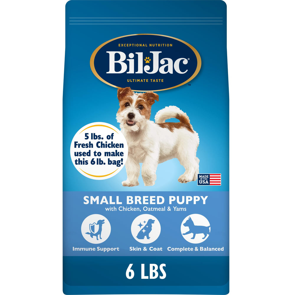 Bil-Jac Small Breed Puppy bag with fresh chicken as main ingredient for lean muscle support