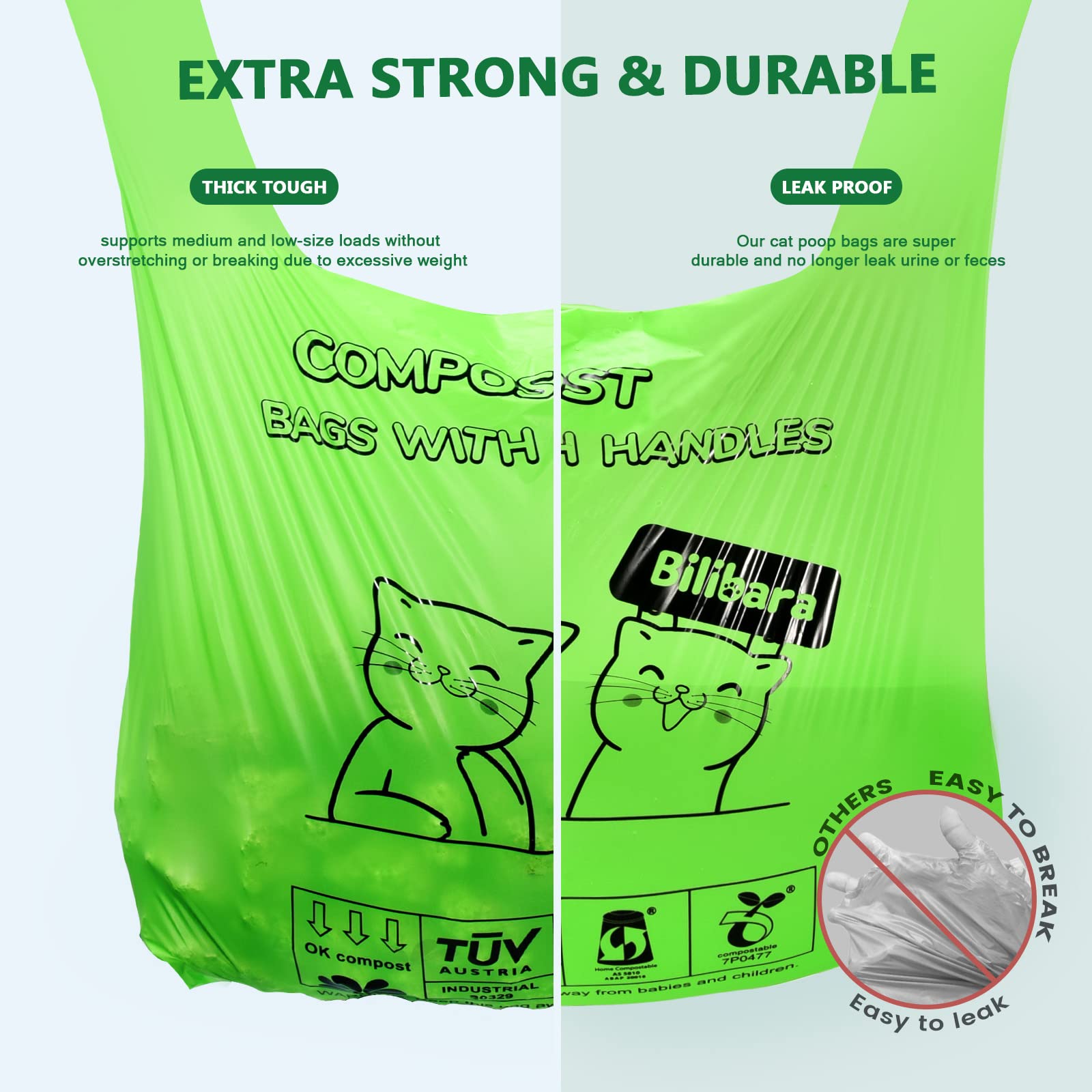Bilibara extra-strong bags resist tearing and punctures during disposal.