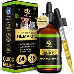 Billion Pets hemp oil bottle with dropper for easy dosing.
