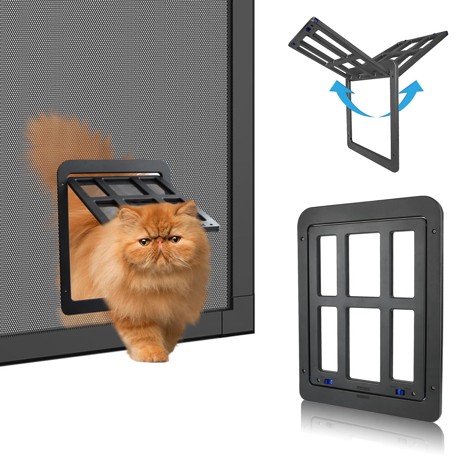 Billionchains cat screen door flap on outer frame enables easy pet access.