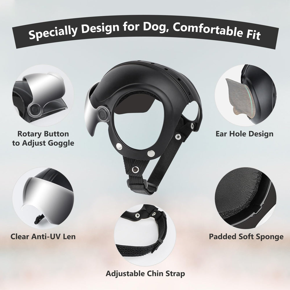 Billionchains dog helmet with adjustable straps for easy on-and-off and snug wear.