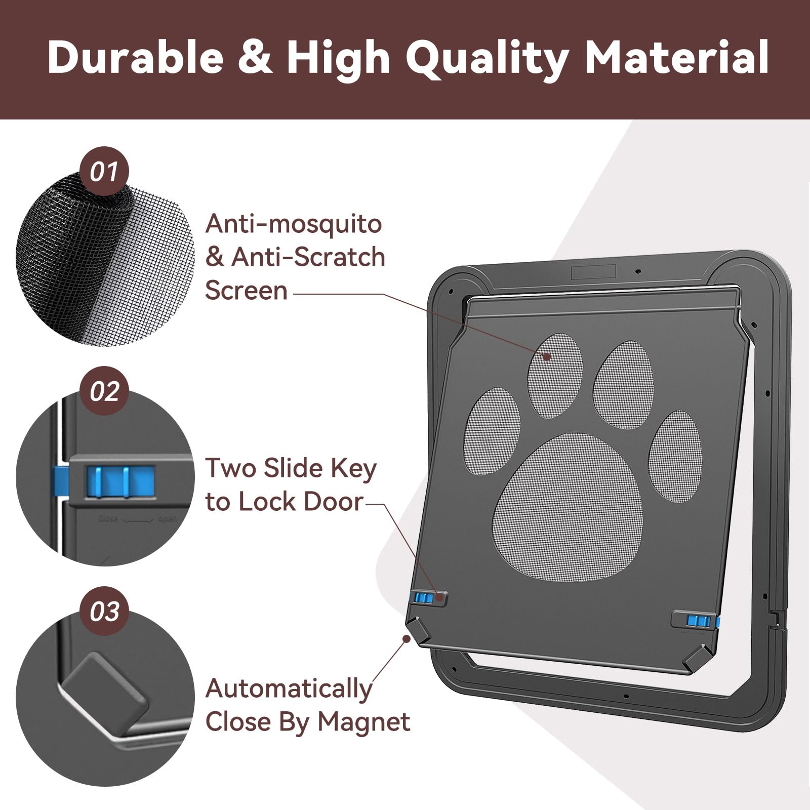 Billionchains door installation steps with screws for secure mounting on screen.