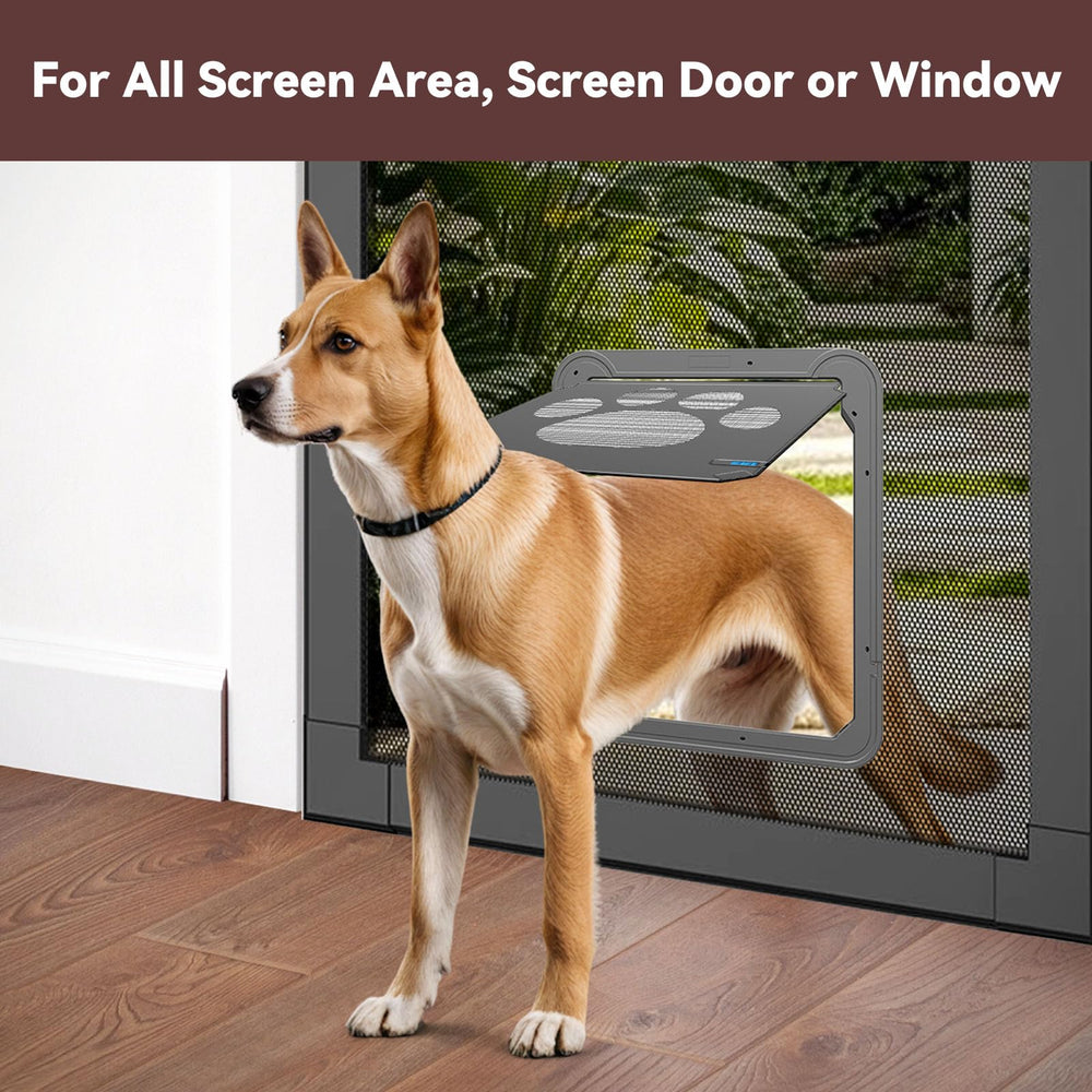 Billionchains dog screen door with inside/outside sliding locking options.
