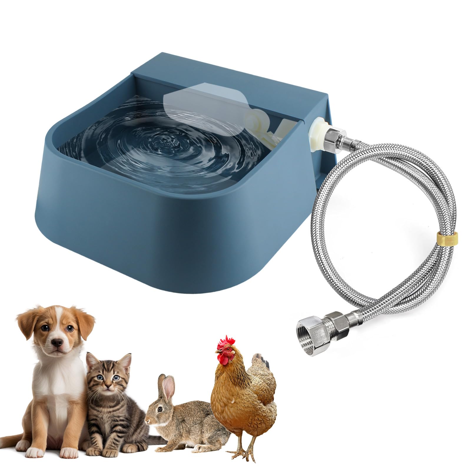 Billionchains dog water bowl connected to 3/4-inch GHT faucet for steady hydration.
