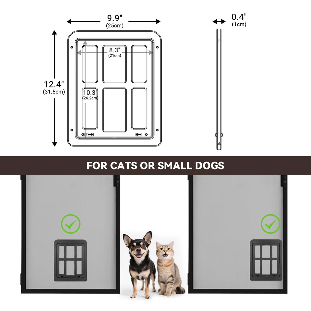 Billionchains outer-frame size 9.9 x 12.4 inches fits small cats and dogs.