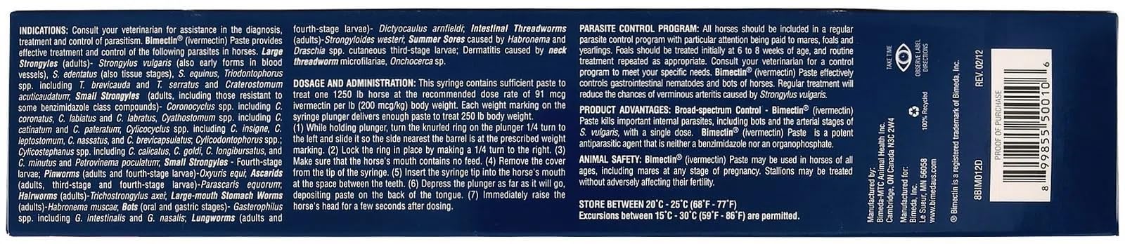 Bimectin Ivermectin Paste packaging box highlighting six-dose supply