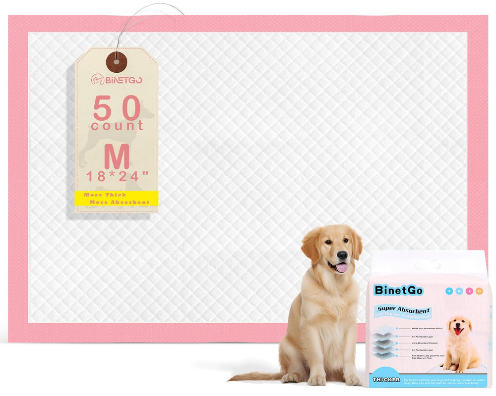 BinetGo pink disposable dog pee pads, 18x24, ready for indoor use