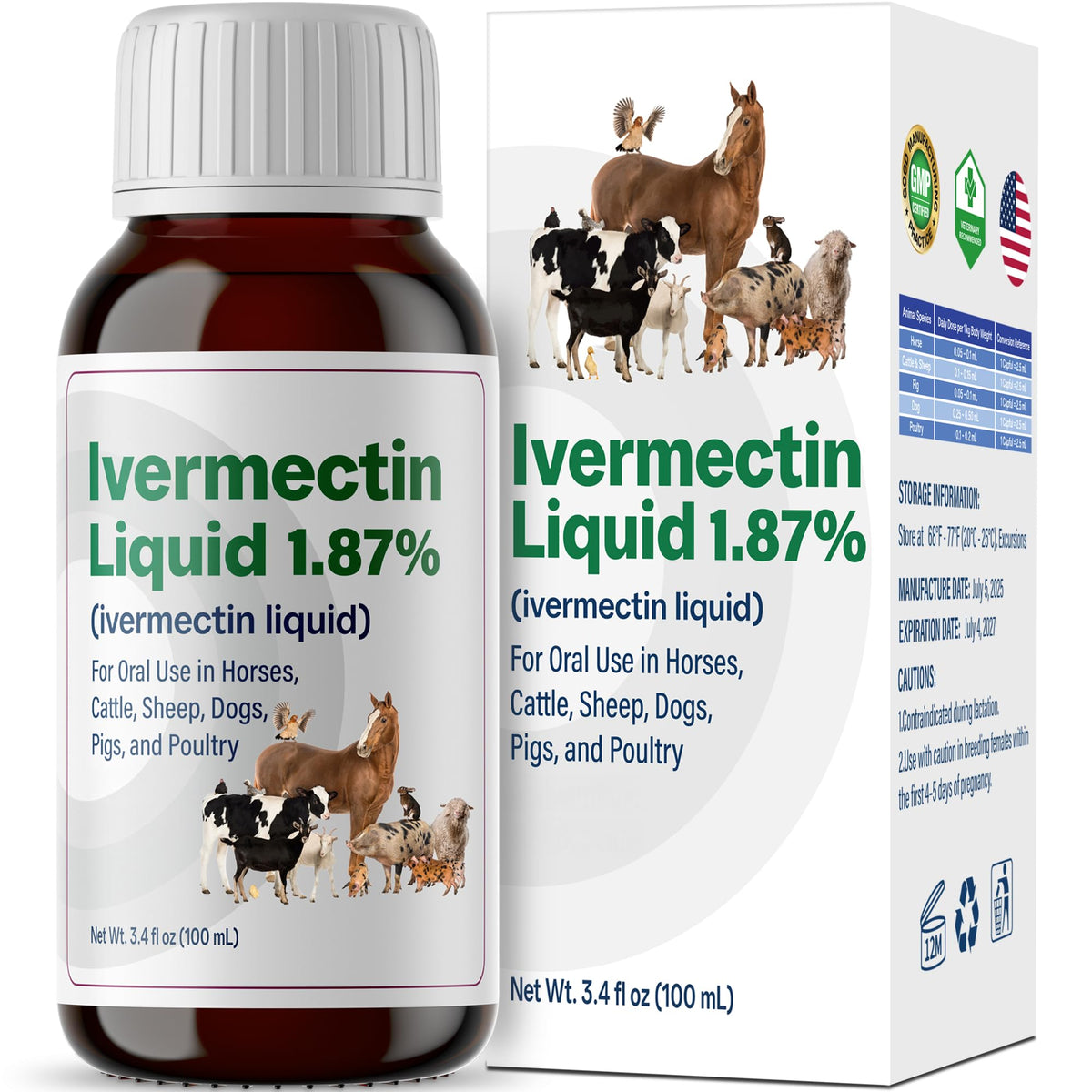 Bingbrofam dewormer bottle pour eases dosing for horses.