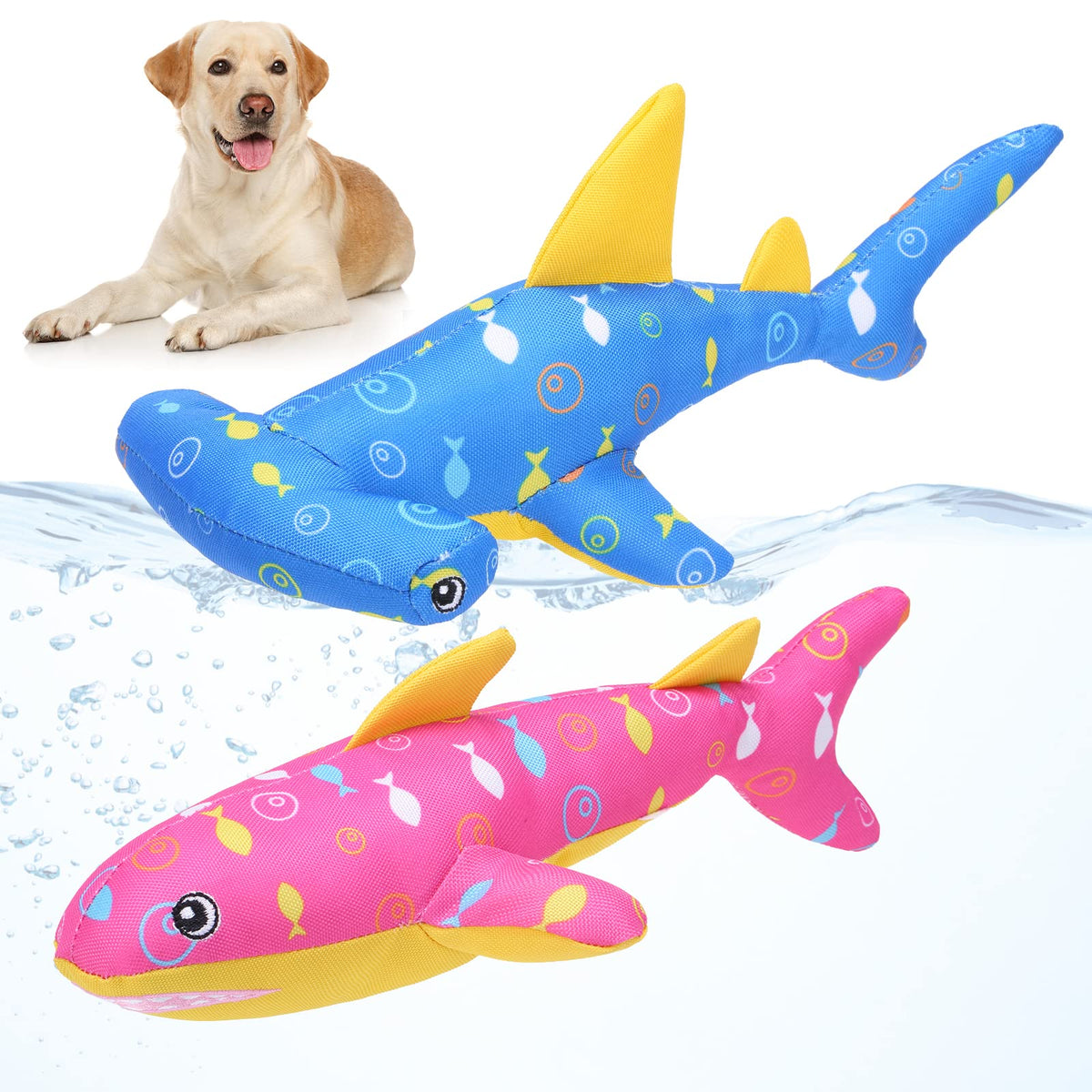 BINGPET floating shark toy blue pack for engaging pool play with a squeaker.