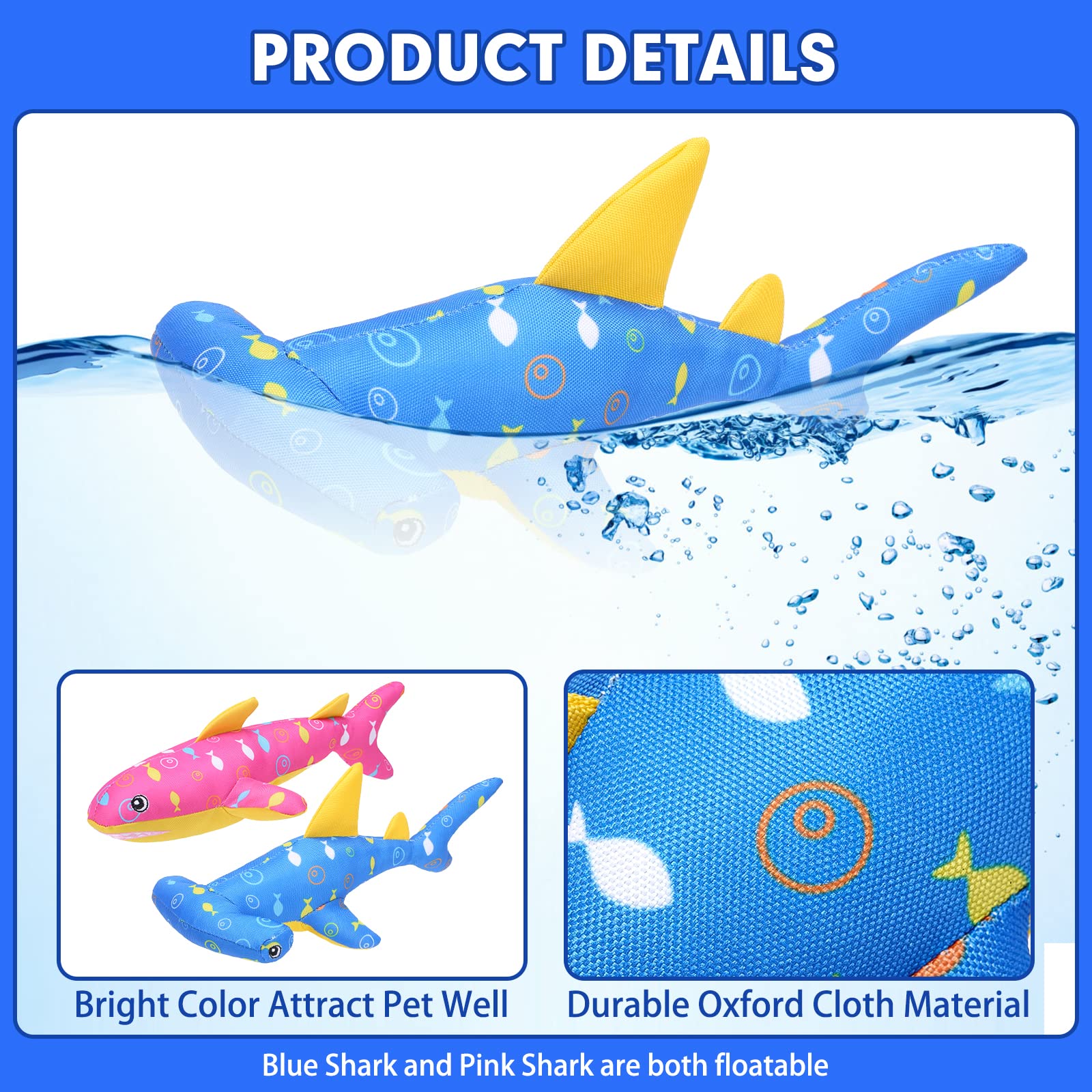 BINGPET pink floating shark toy in water for easy visibility during play.