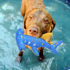 BINGPET pink shark toy closeup shows durable reinforced joints for lasting chew play.