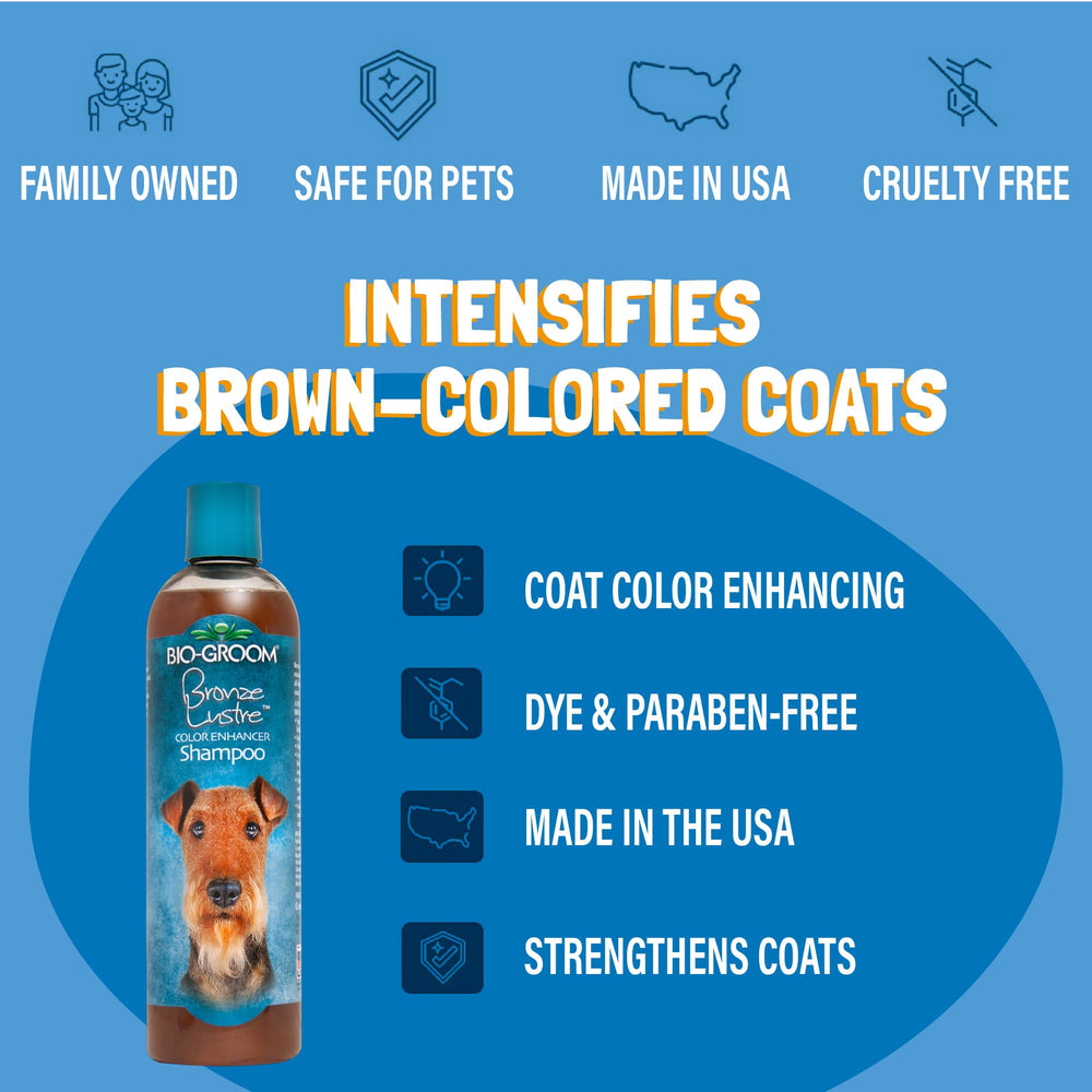 Bio-Groom Bronze Lustre lather-foam highlighting rich cleansing and coat fullness.