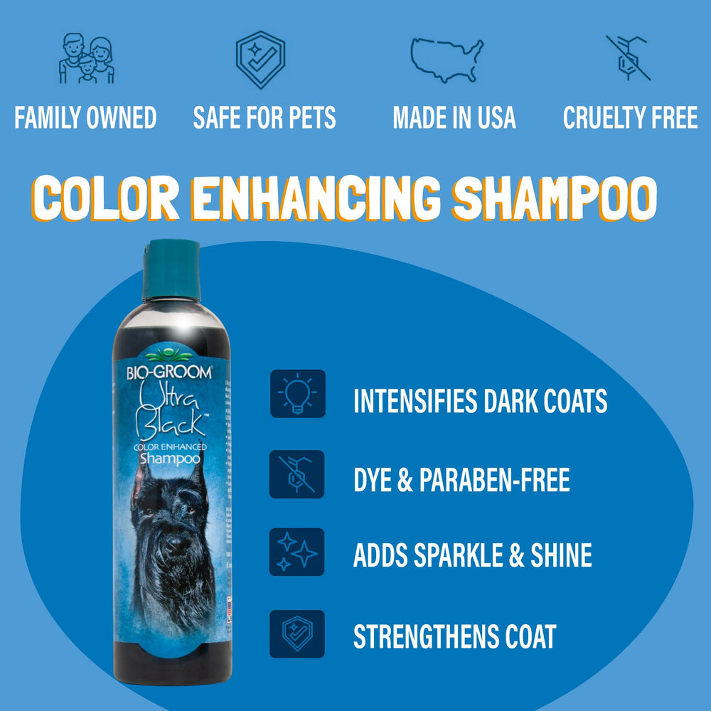 Bio-Groom color-enhancing shampoo foam highlighting bright, shiny coats