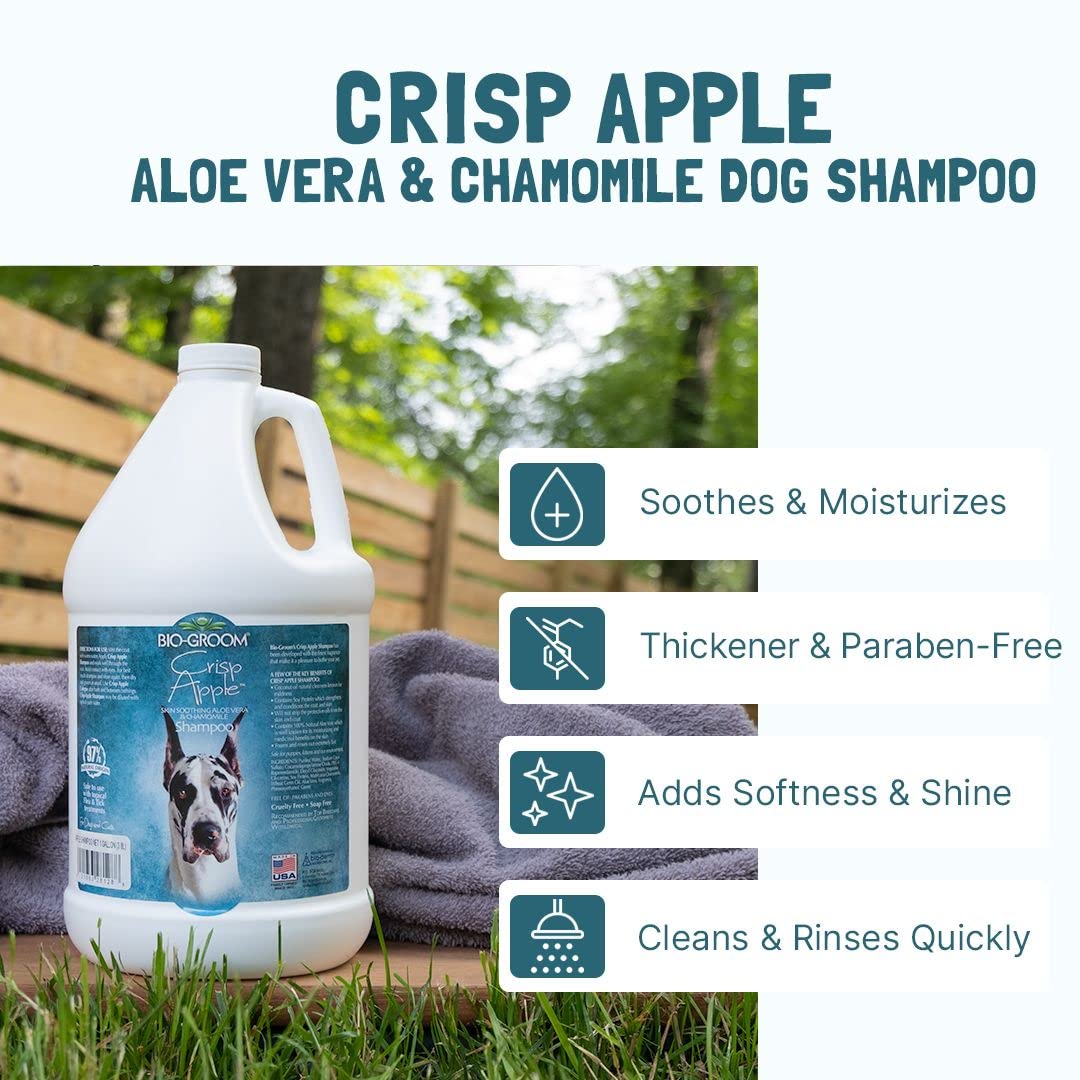 Bio-Groom Crisp Apple Dog Shampoo quick rinse for speedy baths.