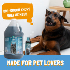 Bio-Groom cruelty-free pet shampoo label emphasizing safe, sustainable ingredients