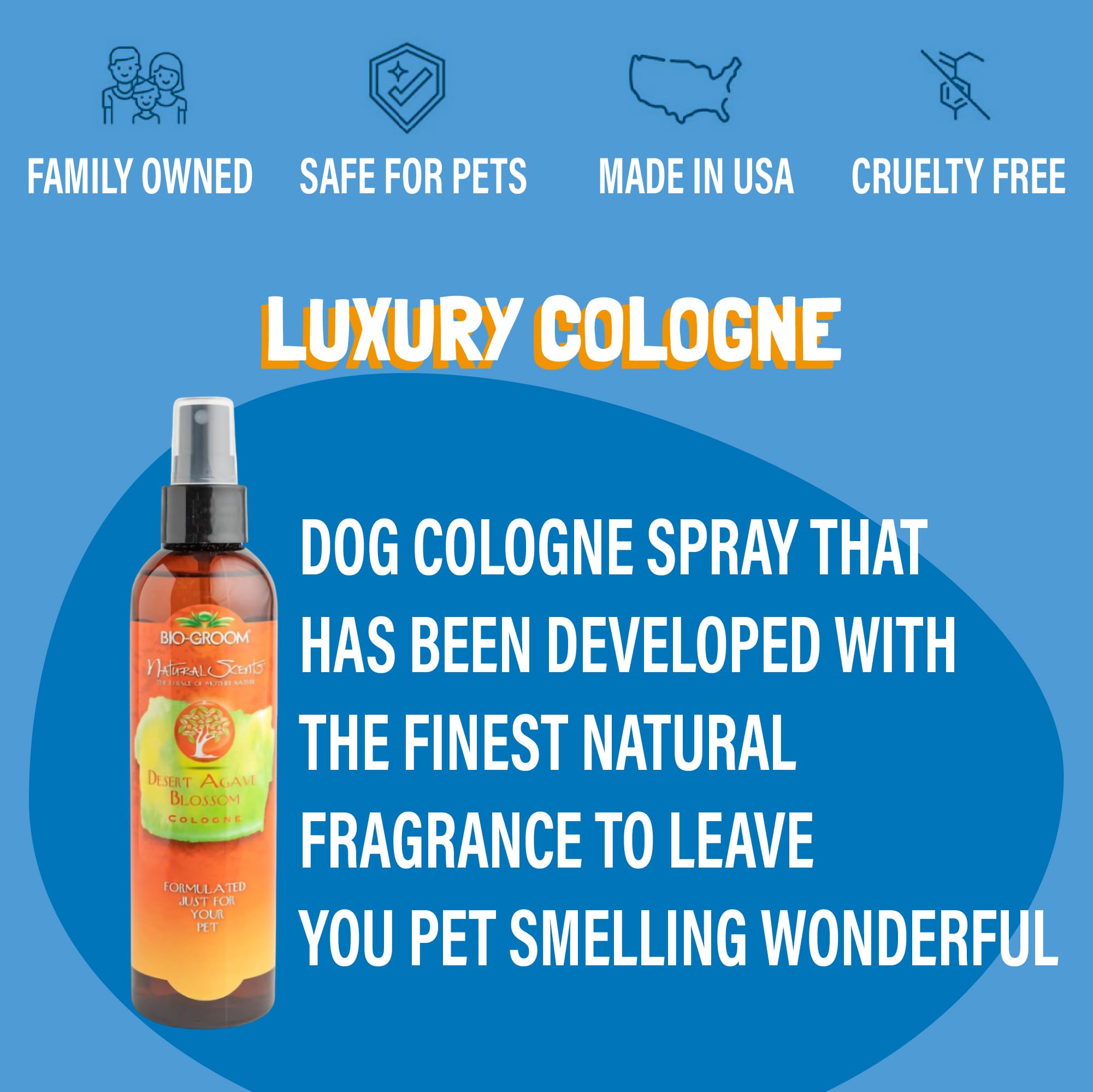 Bio-Groom Desert Agave Blossom label close-up showing cruelty-free formula.