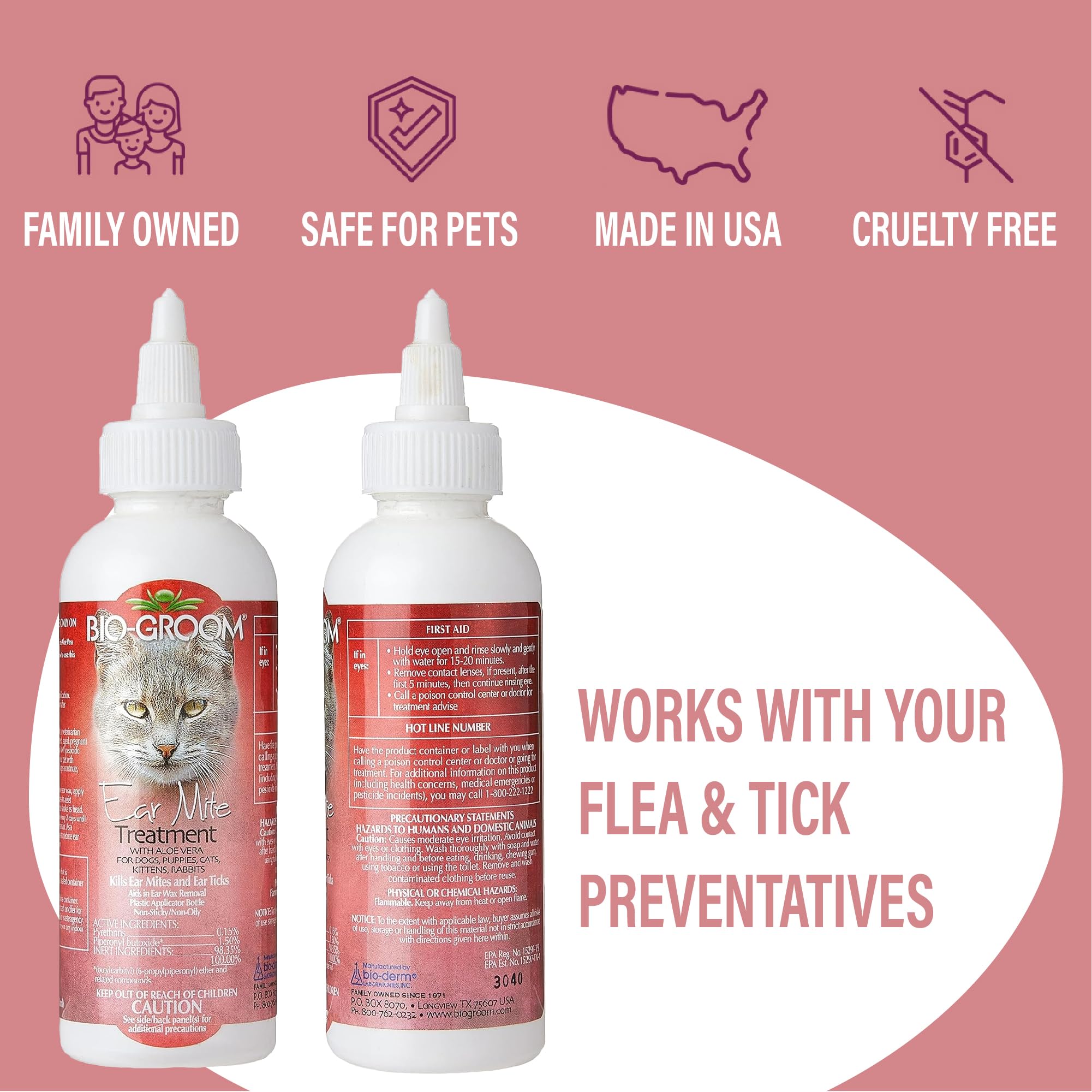 Bio-Groom Ear Cleaner dropper ready for easy application during ear hygiene routines.