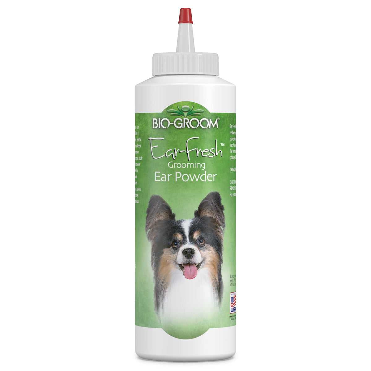 Bio-Groom Ear-Fresh Powder packaging demonstrates cruelty-free ear care for pets.
