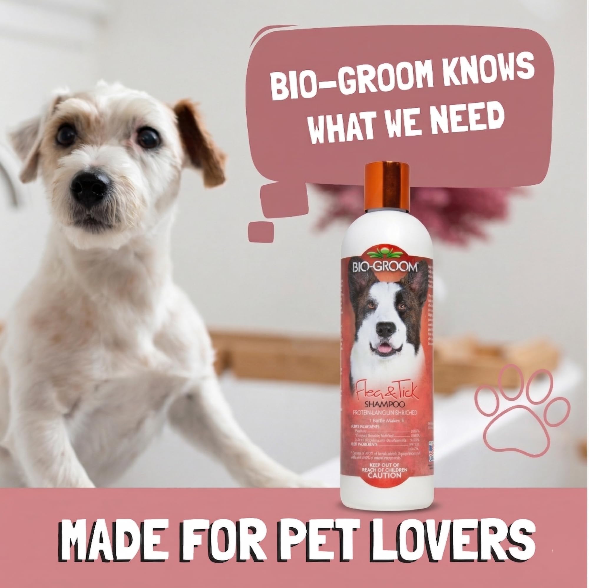 Bio-Groom Flea & Tick Shampoo puppy-kitten-safe formula for young pets.