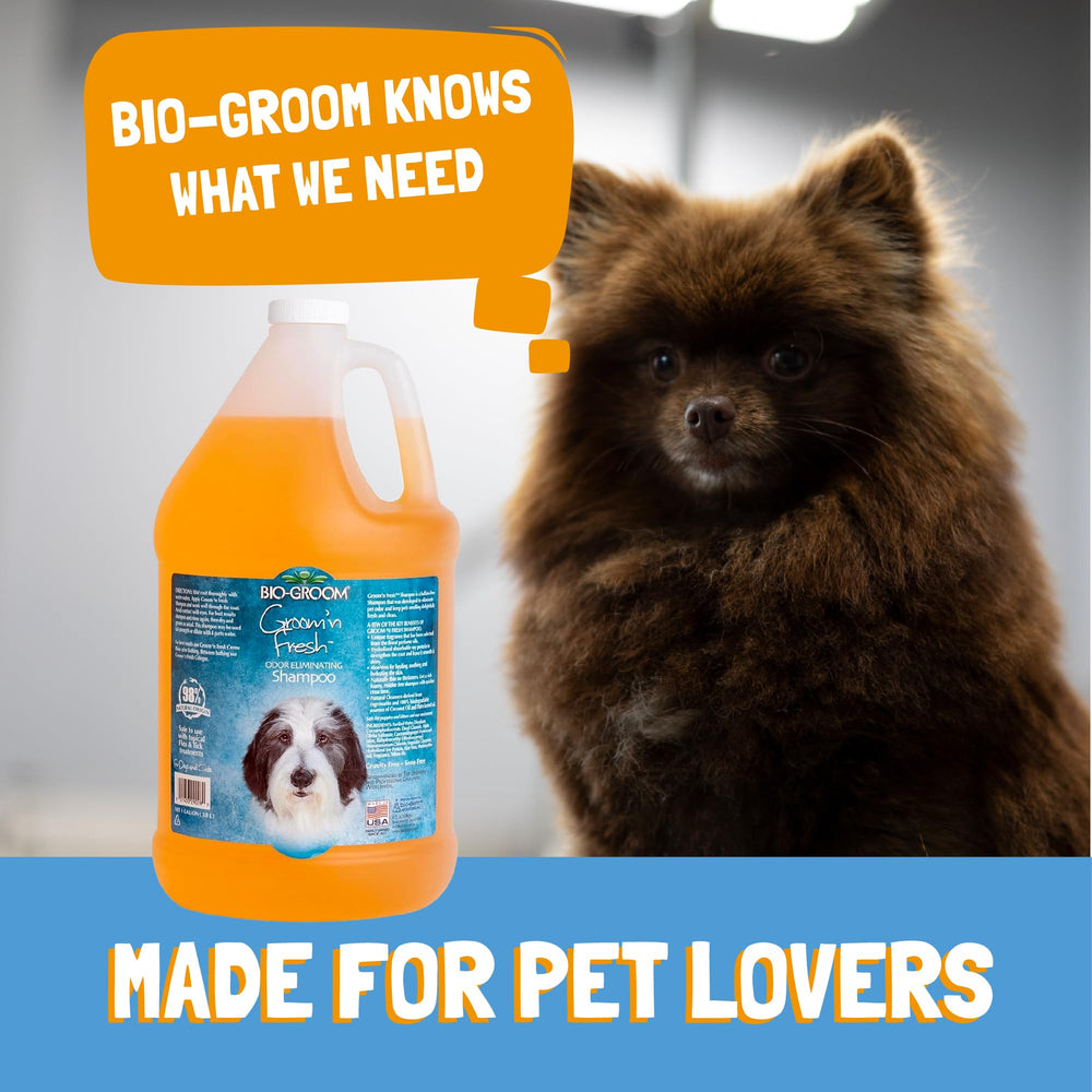Bio-Groom odor-eliminating shampoo bottle supports lasting freshness for pets