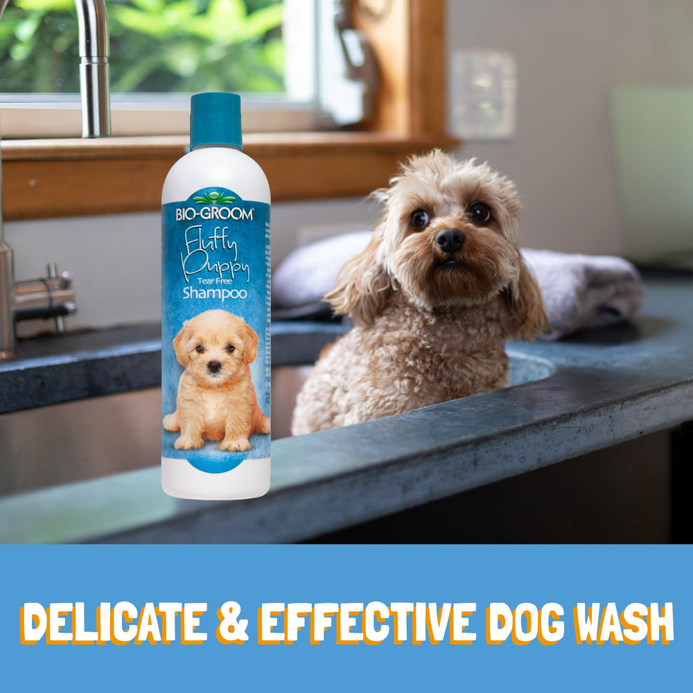 Bio-Groom pet bath time scene in tub with calm, clean fur.