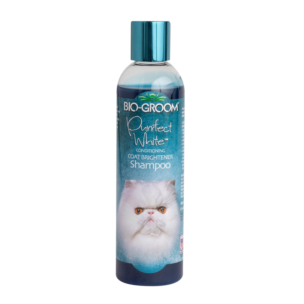 Bio-groom Purrfect White Shampoo bottle showing color-enhancing care for light coats