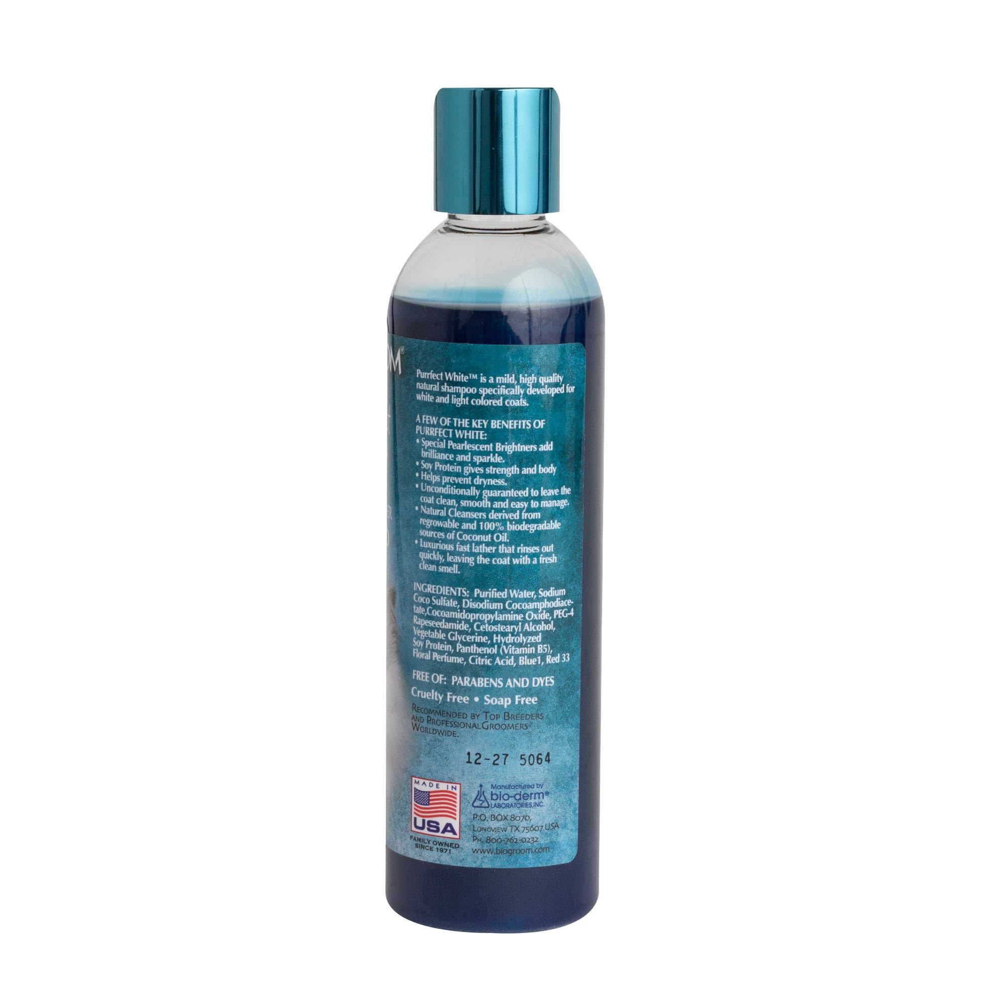 Bio-groom Purrfect White Shampoo bottle highlighting kitten-friendly tearless care