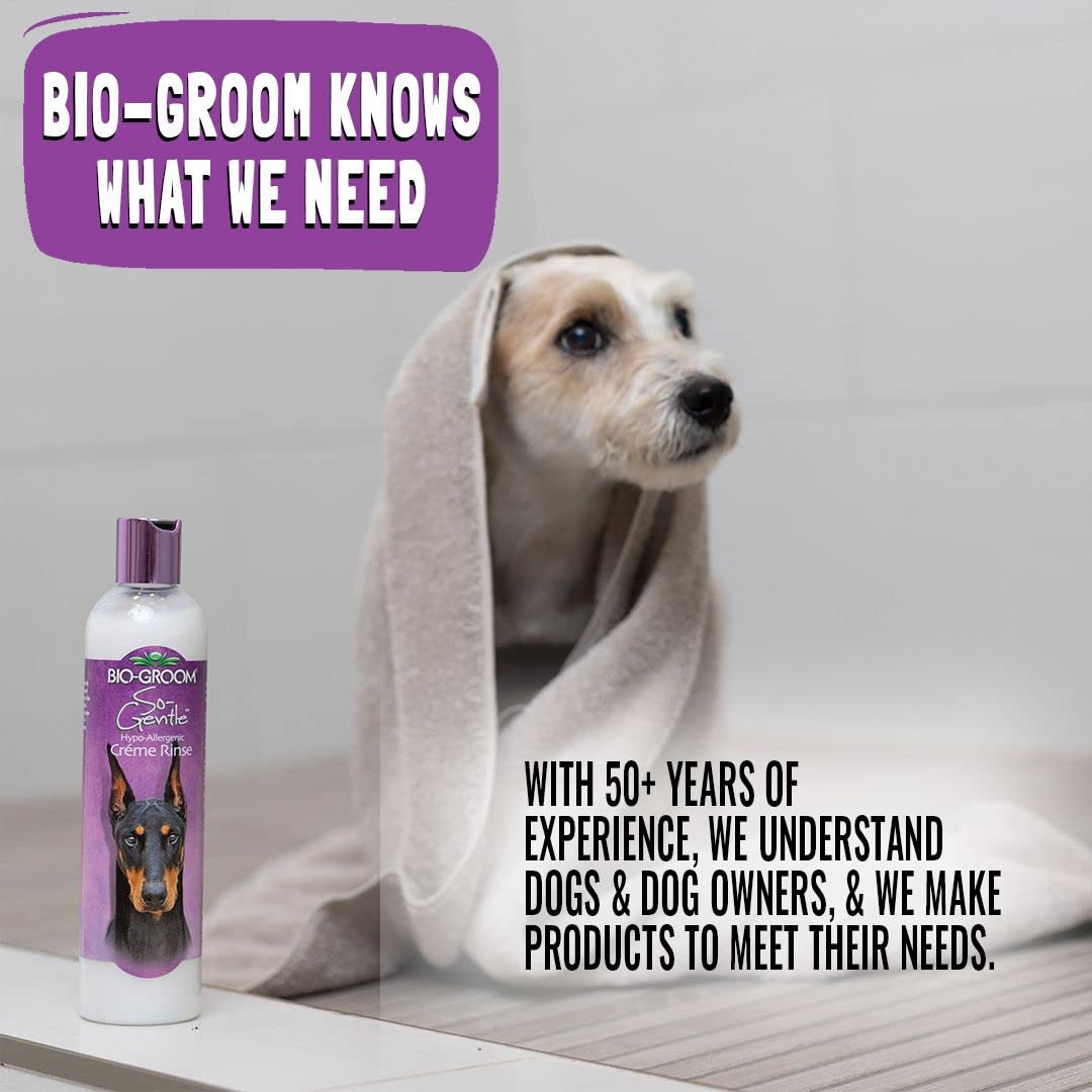 Product shows anti-static coat after applying Silk Creme Rinse on a dog.