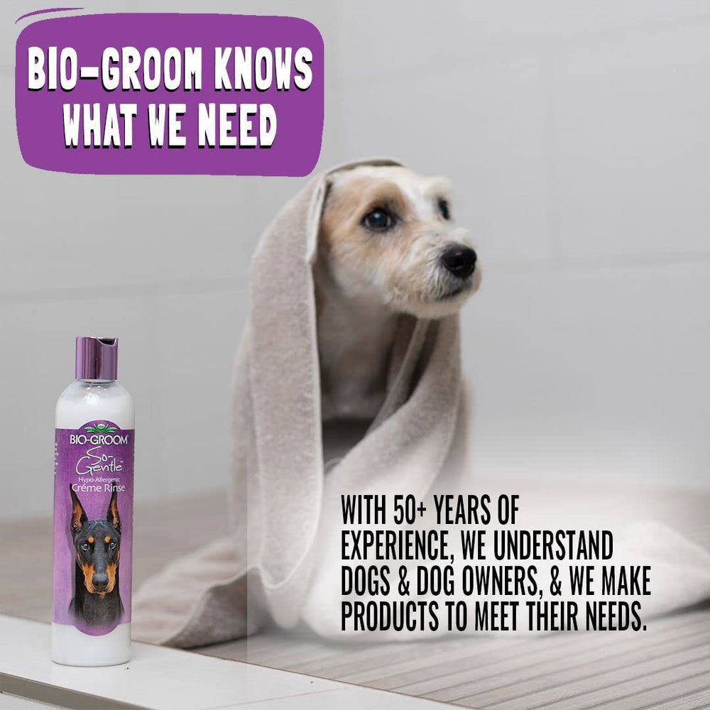 Product shows anti-static coat after applying Silk Creme Rinse on a dog.