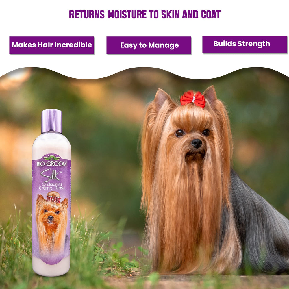 Bio-Groom Silk Creme Rinse being applied for easy brushing and shine