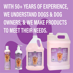 Bio-Groom Silk Creme Rinse detangling dogs' fur for easier brushing.