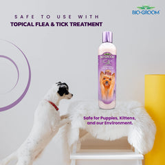 Bio-Groom Silk Creme Rinse label close-up highlights tearless puppy-safe formula
