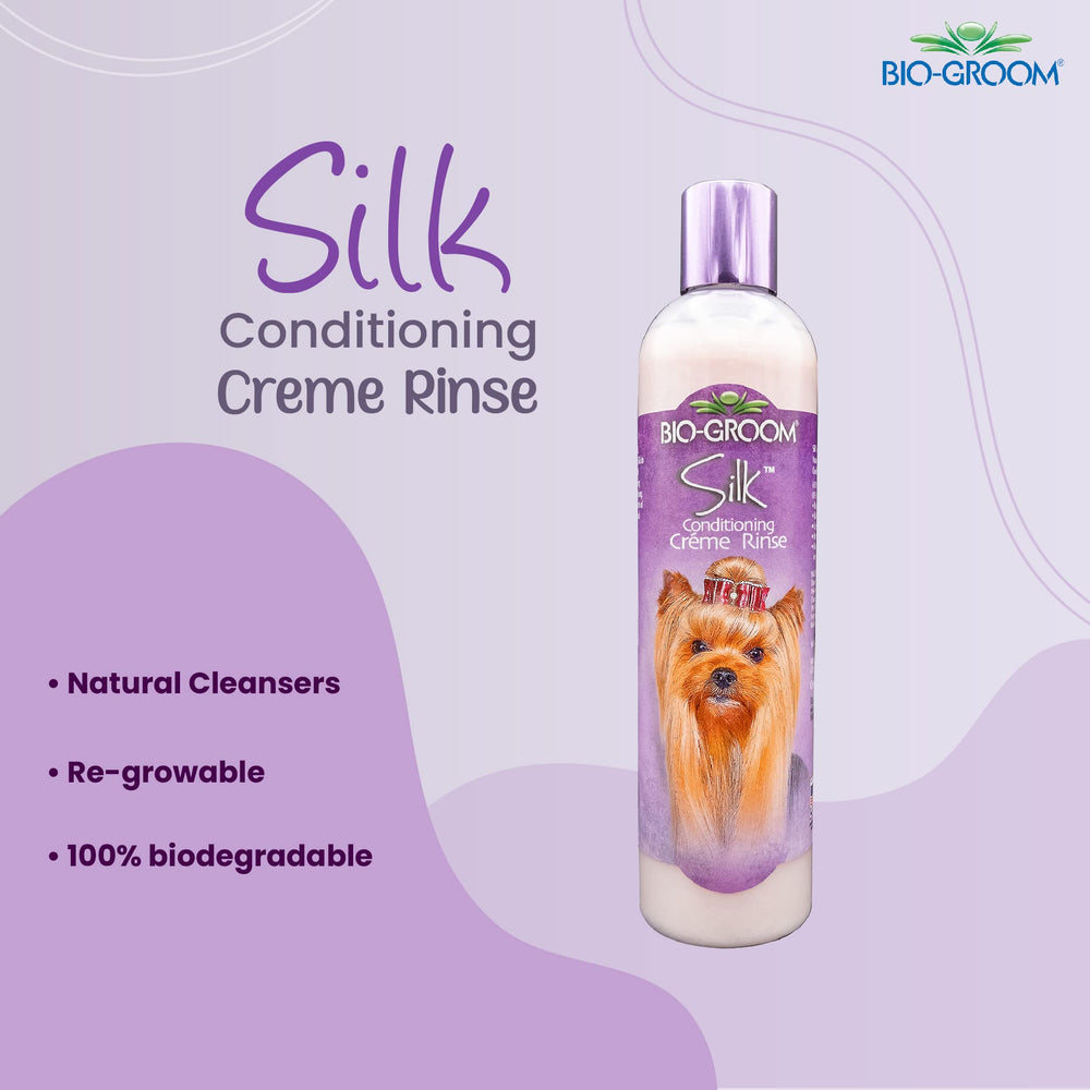 Bio-Groom Silk Creme Rinse packaging emphasizes cruelty-free and paraben-free care