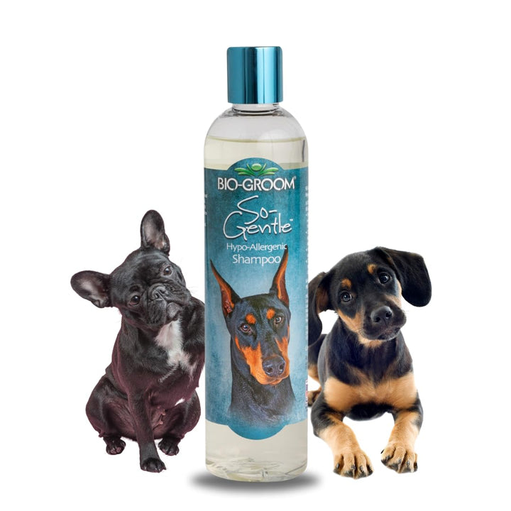 Bio-Groom So-Gentle tearless shampoo label front highlights cruelty-free formula for sensitive skin