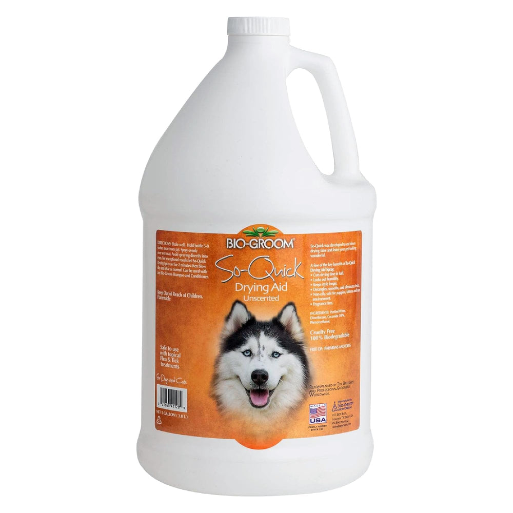 Bio-Groom So Quick Dry bottle pour aids easy detangling.