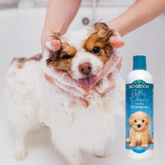 Bio-Groom Tear-Free shampoo lather closeup shows gentle cleansing for sensitive skin