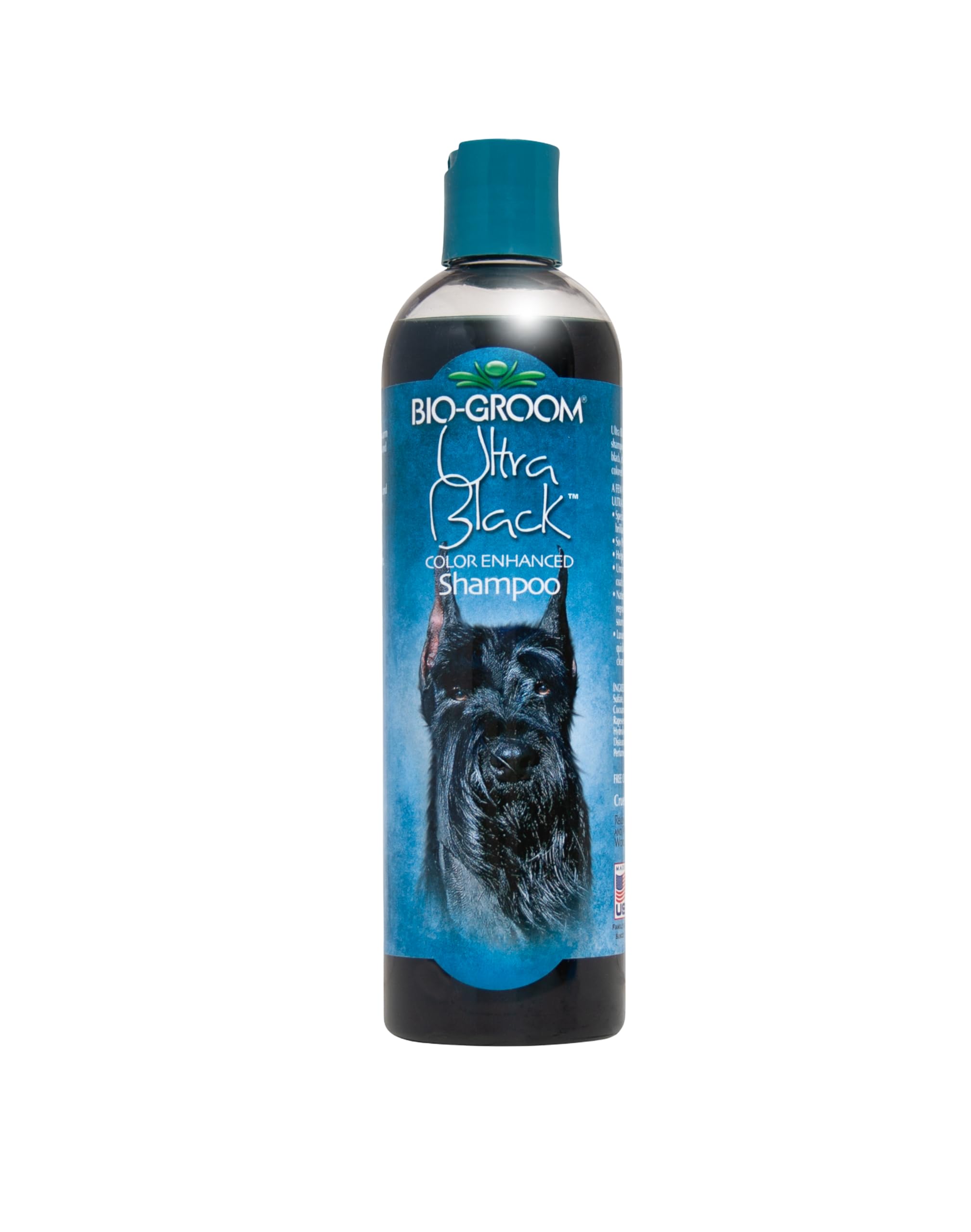 Bio-Groom Ultra-Black Dog Shampoo bottle showing color-boost for darker coats