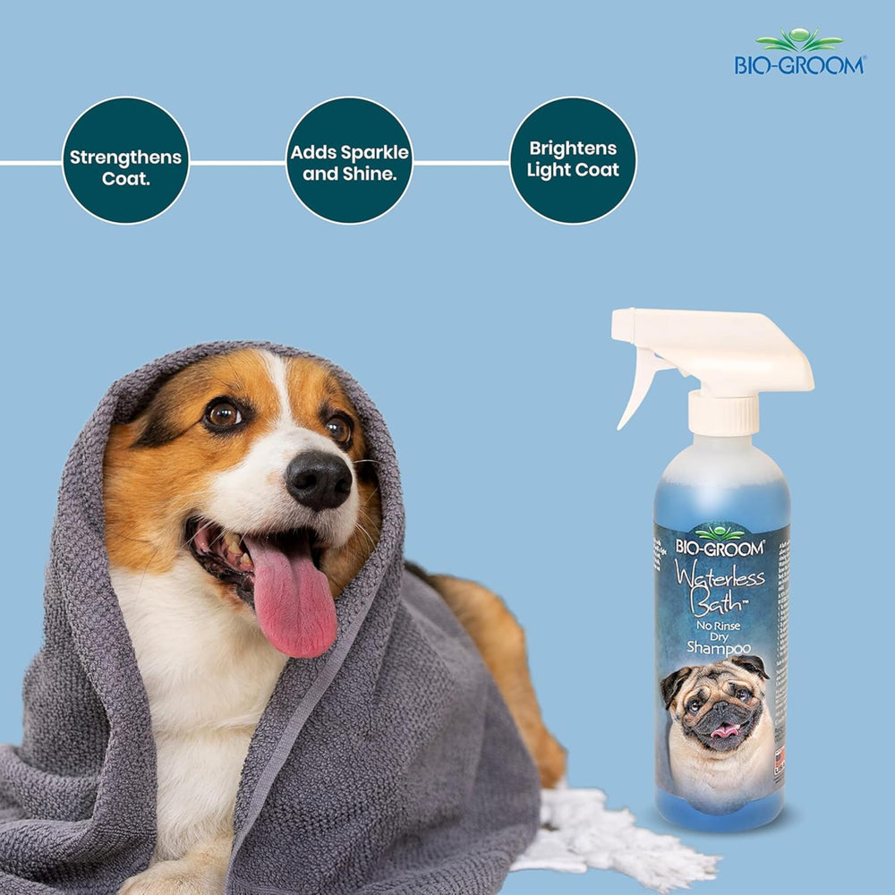 Bio-Groom Waterless Dog Shampoo cruelty-free label signals ethical care.