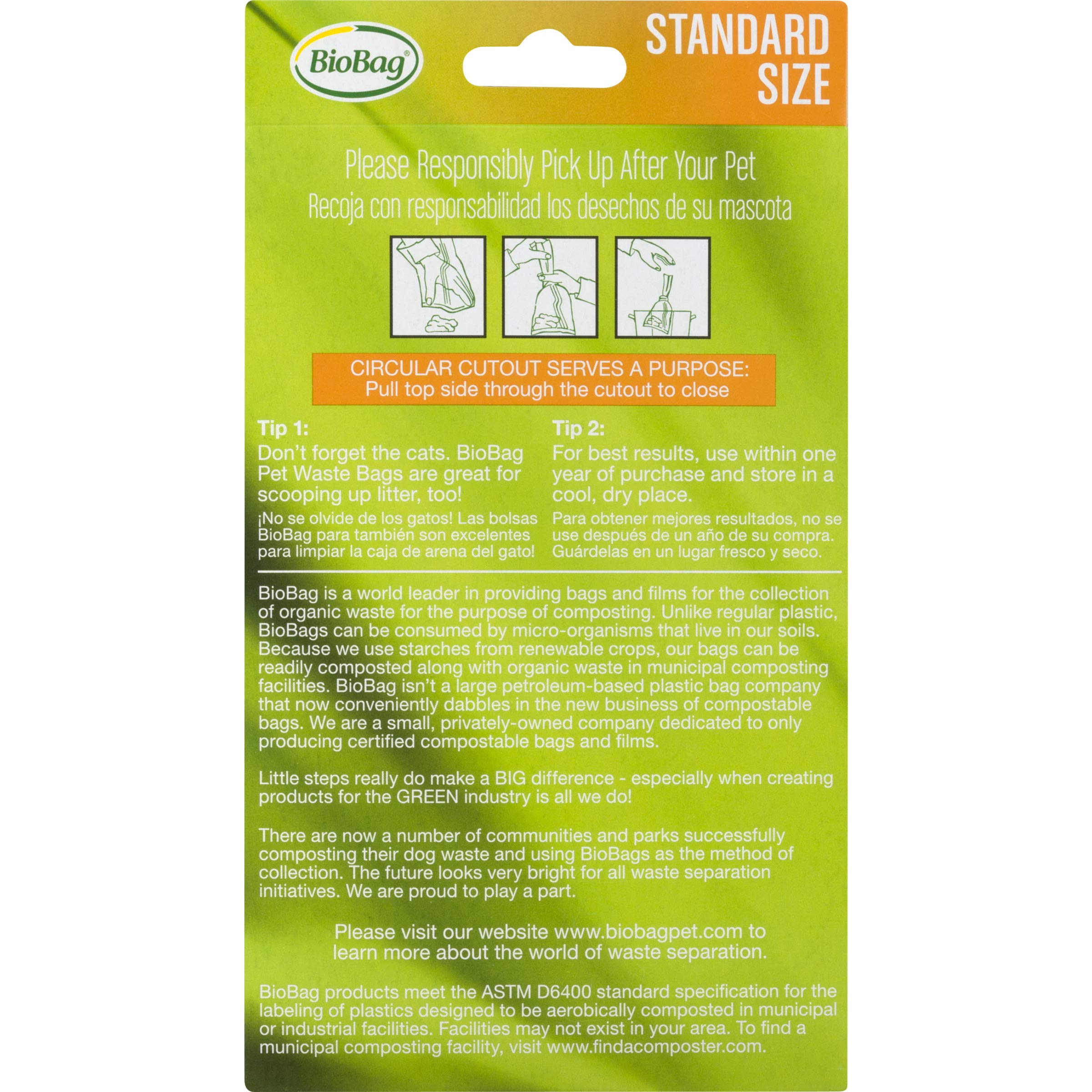 BioBag standard-size waste bags measure 8 by 11.4 inches for versatile pickup.