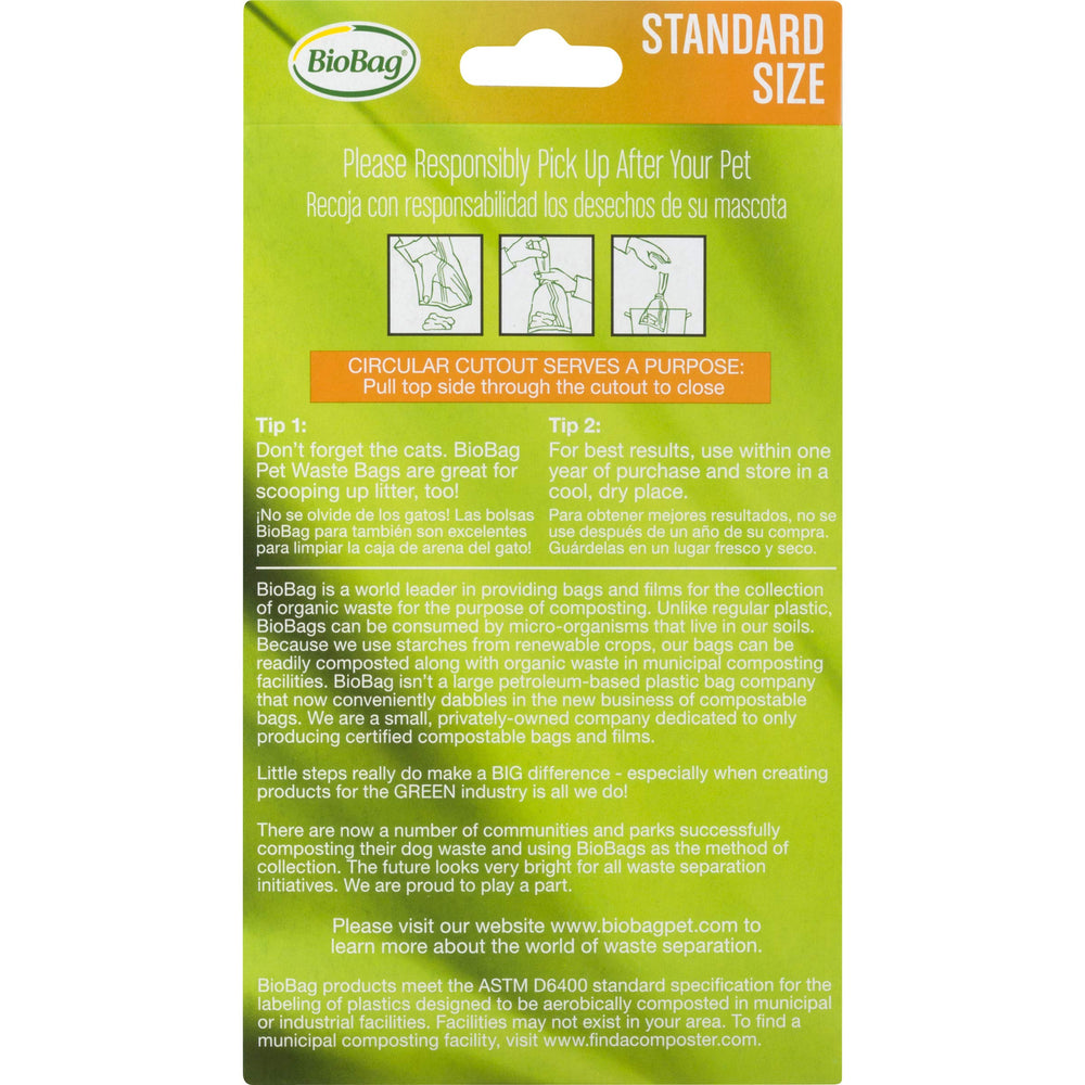BioBag standard-size waste bags measure 8 by 11.4 inches for versatile pickup.