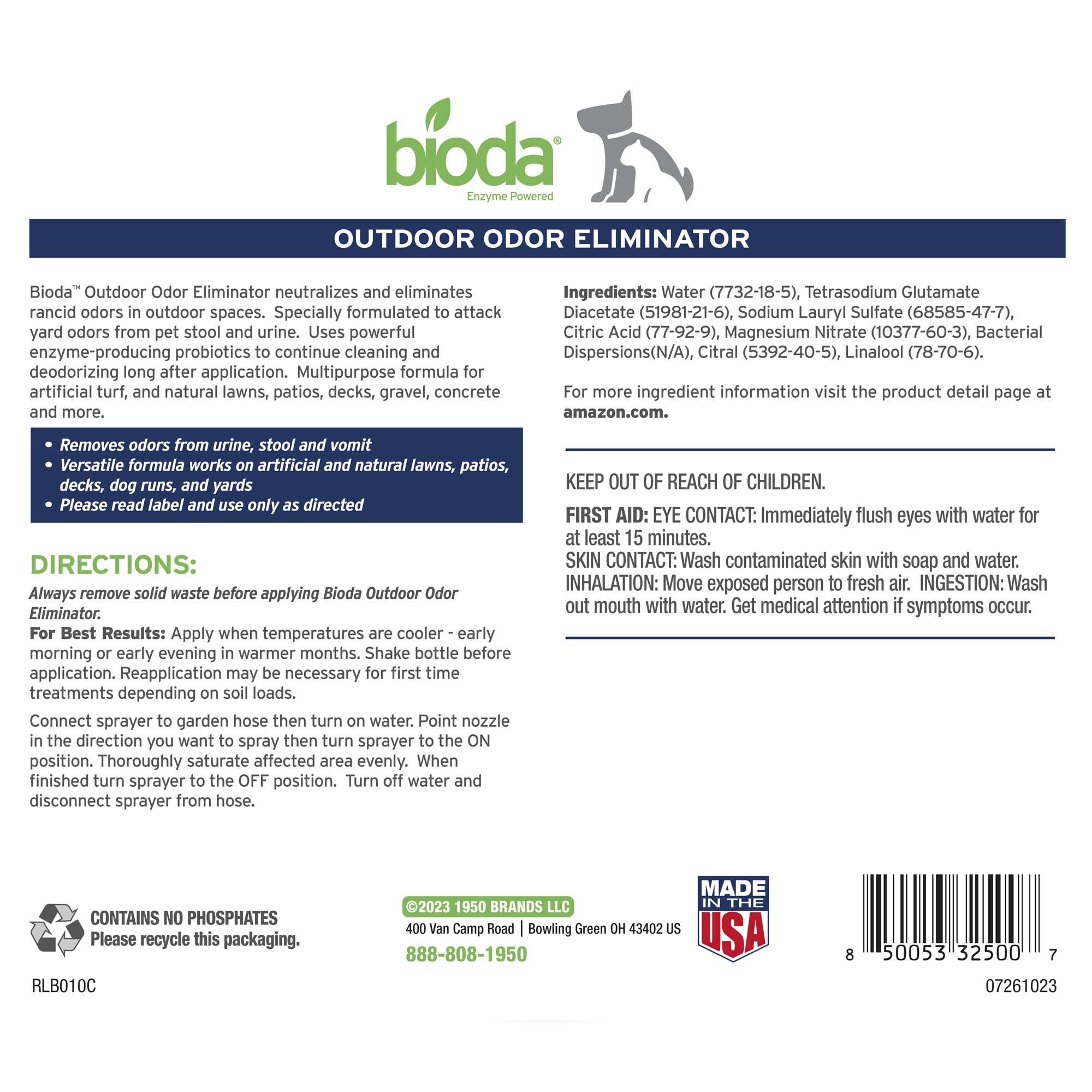 Bioda easy application spray for outdoor odor cleanup.