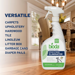 Bioda safe multi-surface cleaner for carpets, furniture, and hard floors.
