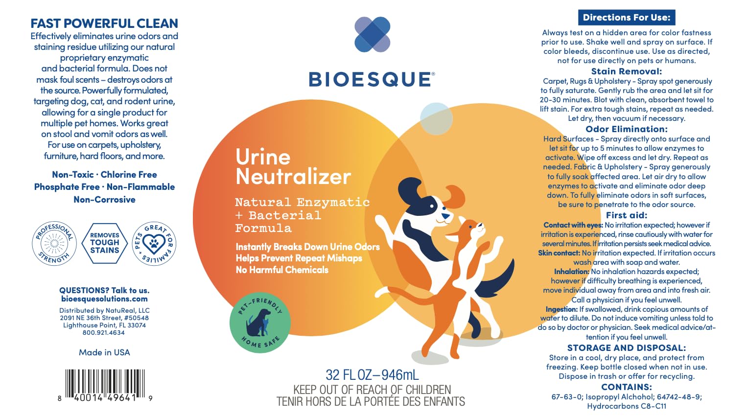 Bioesque Urine Neutralizer results on hard floor with odor gone.