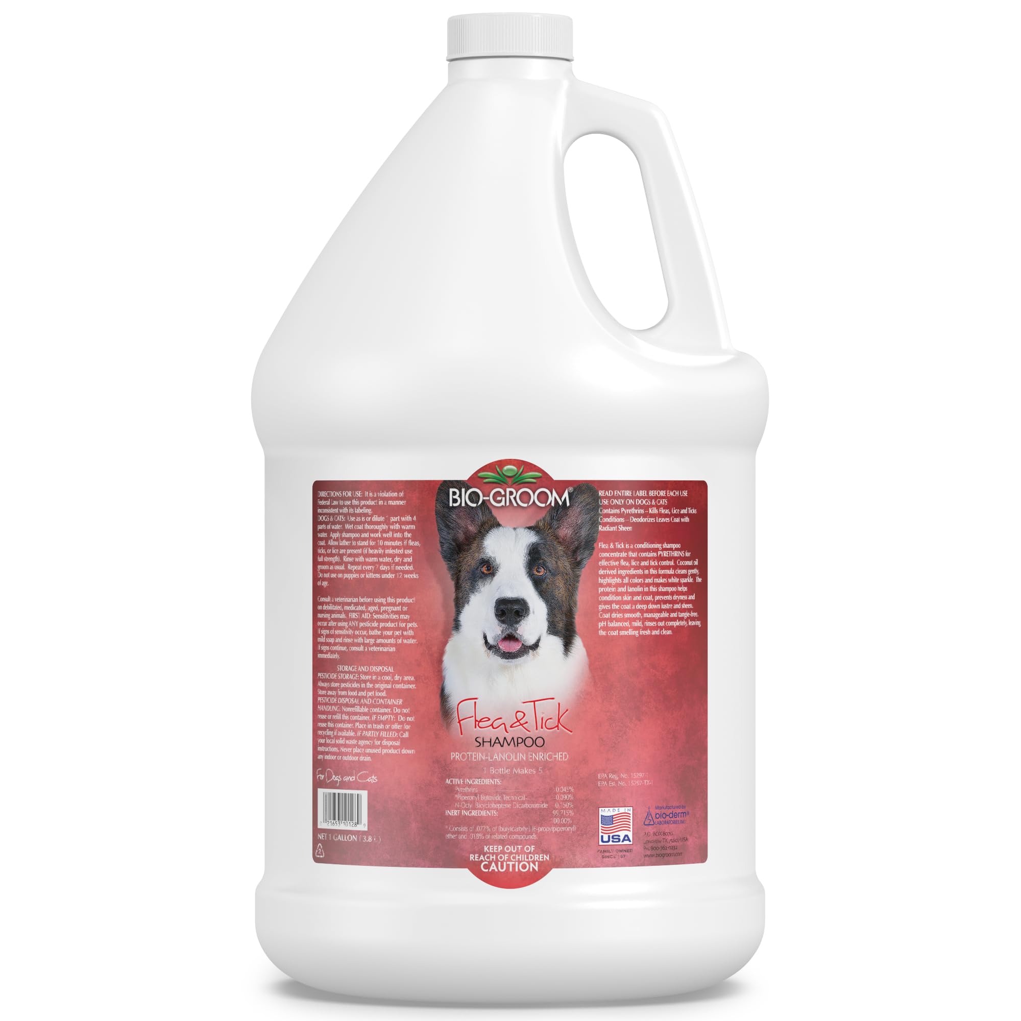 Bio-Groom flea and tick dog shampoo bottle with rich lather for clean coats